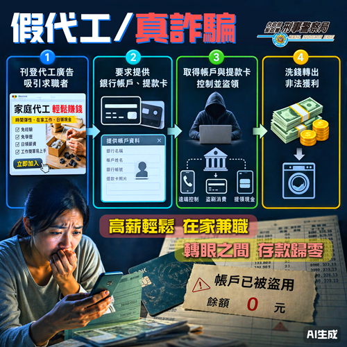 假代工真詐騙 高薪輕鬆在家兼職 轉眼之間存款歸零